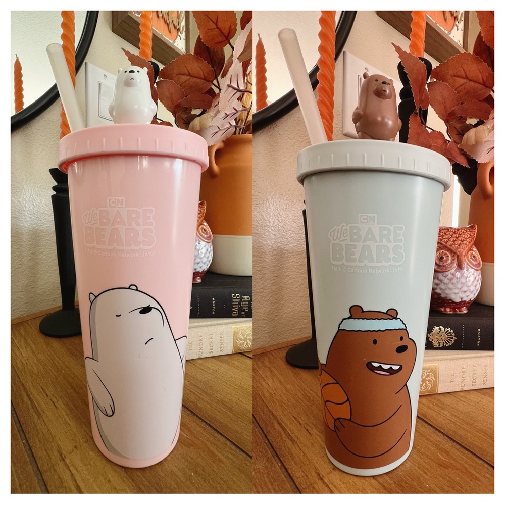 MINISO We Bare Bears Water Bottle with Straw Set